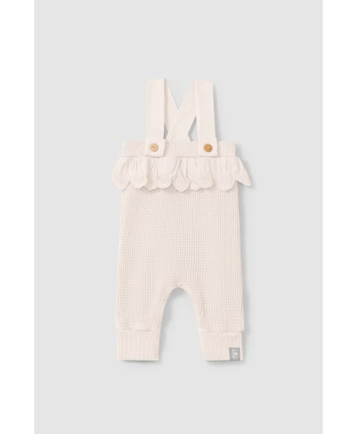 Snug Waflle Weave Dungarees with Rufled Detail in pink